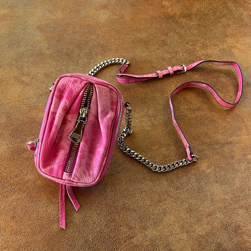 Aimee Kestenberg Vibrant Pink leather Crossbody Bag with Chain Detail